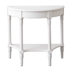 30 Inch Tall White Demilune Console Table, Antiqued Finish 2 Tier Entryway Table
