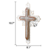 Rustic Wooden Cross for Wall, 11 Inches Tall Decorative Cross with White Metal Overlay and Beaded Detail