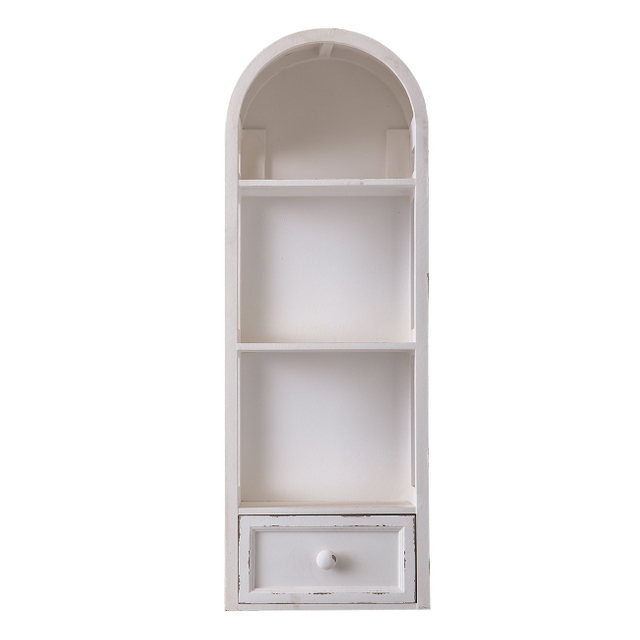 31" Tall Rustic Arched 3 Shelf White Wall Storage Cabinet with Drawer