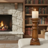 Wood Pillar Candle Holders 14 Inch Tall, Vintage Brown