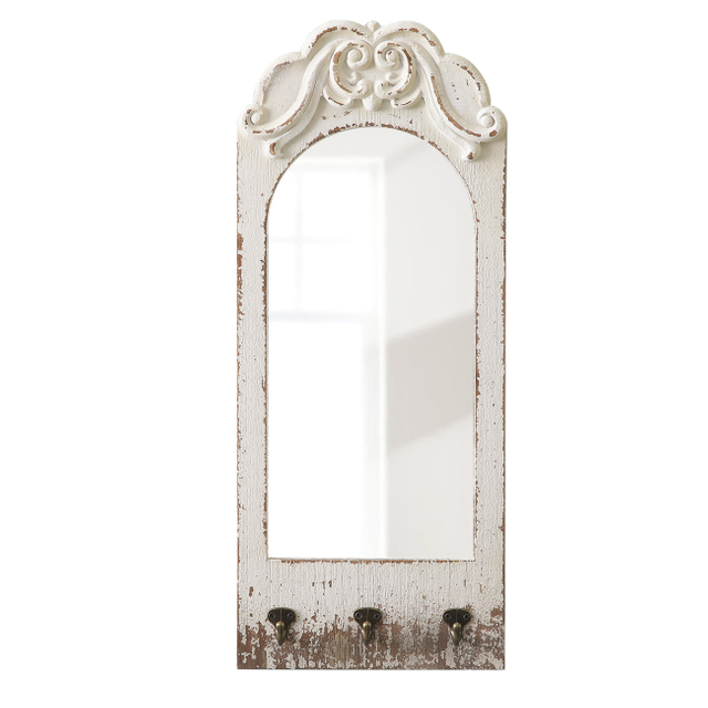 Farmhouse Entryway Mirror with 3 Hooks 26 X 10 Inch