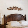 29 x 7 Inch Natural Wood Above Door Wall Decor with Scroll Leaf Design