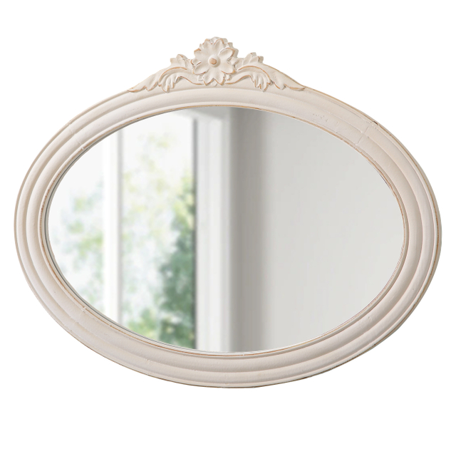 Vintage Oval Mirror, Distressed White 24 X 30 Inch
