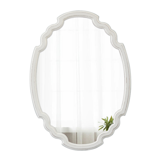 Rustic Oval Mirror 22 X 30 Inch, Distressed White, Wood Framed