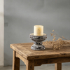 Rustic Wood Pillar Candle Holder with Wide 6 Inches Tray