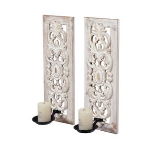 Openwork Carving Wall Candle Sconces Set of Two, Handmade Distressed