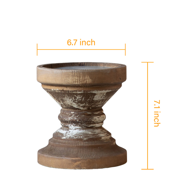 Rustic Wooden Pillar Candle Holders, 5" Wide Large Pedestal Candle Stand