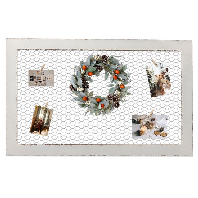 Chicken Wire White Framed Bulletin Boards, 18×29" Wood Grid Shelf
