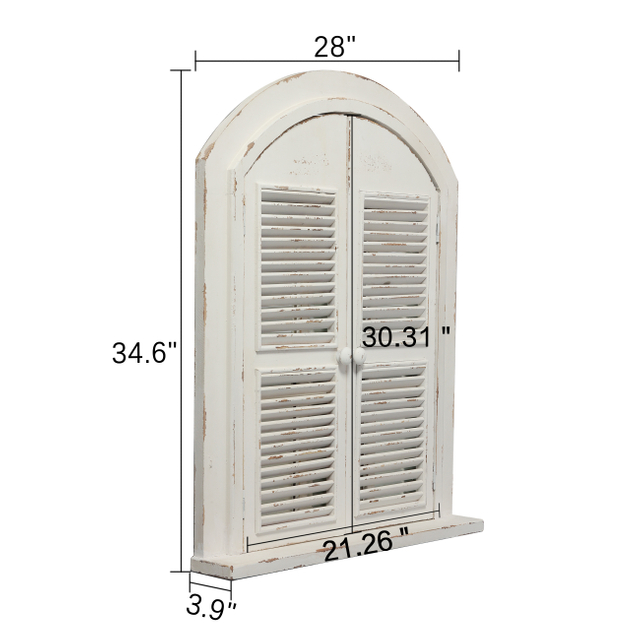 Farmhouse Arched Window Mirror with Shutters 35 x 28 inches