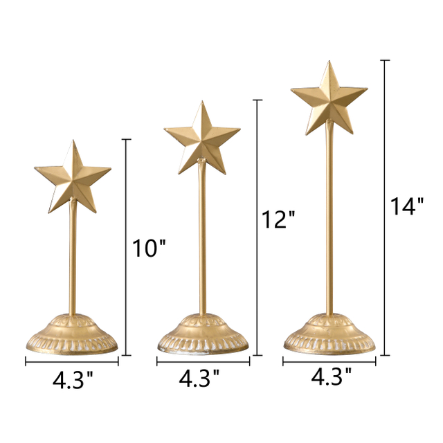 Christmas Standing Gold Star Set of 3, Metal Farmhouse Star Sign