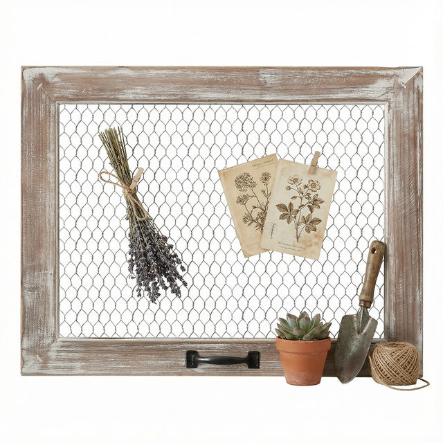 Rustic Chicken Wire Frame, Framed Photo Display Board/Wall Grid Panel