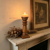Wood Pillar Candle Holders 14 Inch Tall, Vintage Brown