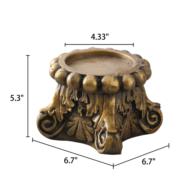 Vintage Gold Pedestal Stand for Display, 5" H Resin Decorative Riser Base