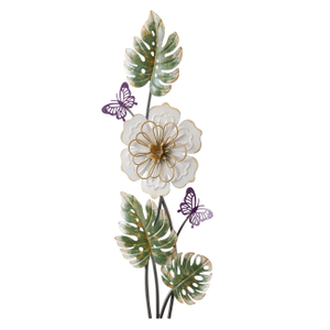 3D Metal Wall Decor 23 X 8 Inch, Flower, Butterfly and Leaves