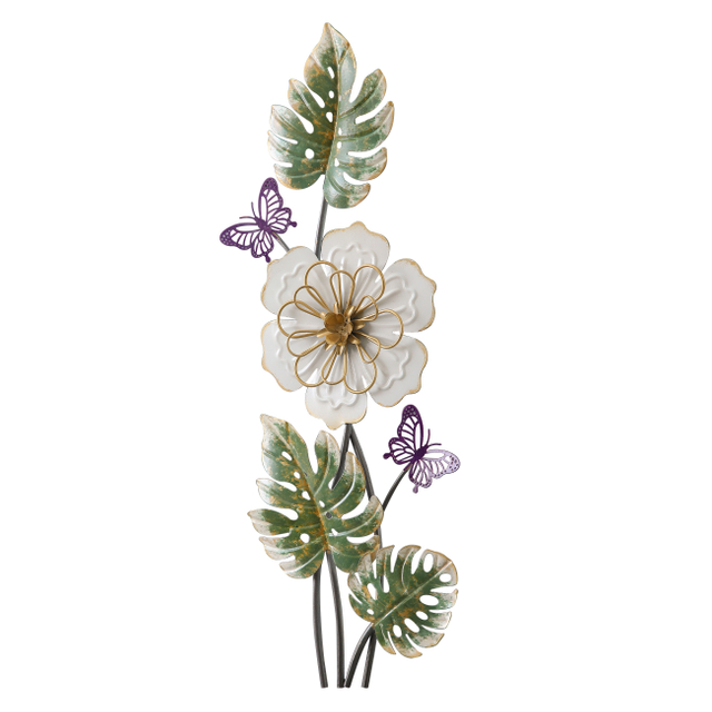 3D Metal Wall Decor 23 X 8 Inch, Flower, Butterfly and Leaves