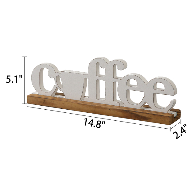 Rustic Coffee Signs for Coffee Station 15 Inches, Distressed White