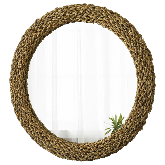 Round Woven Seagrass Frame Wall Mirror