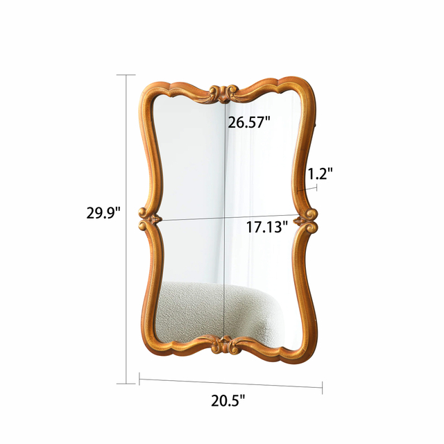 Vintage Scalloped Gold Bathroom Mirrors for Over Sink 21 x 30 inch