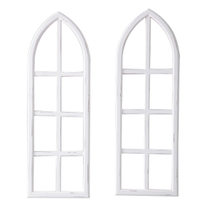Set of 2 Hanging Rustic White Wood Arched Window Frame Wall Decor