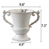 Distressed White Metal Vase, Decorative Flower Urn Planter 7 Inch Tall