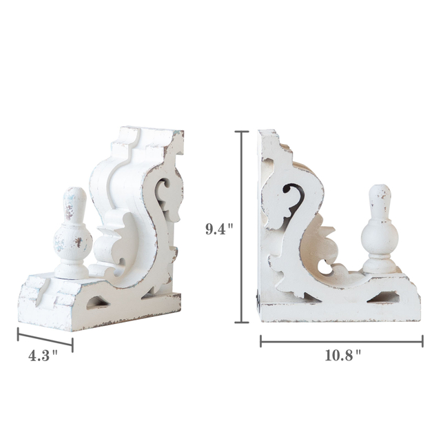 Handmade Distressed White Book Ends for Heavy Books, 1 Pair/2 Pieces