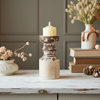 Rustic Wood Pillar Candle Holder, Handmade Distressed, 5" L x 9" H