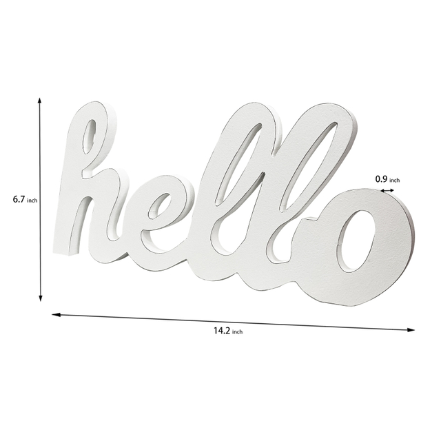 Rustic Wooden Hello Sign for Home Decor 14", Distressed White