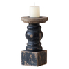 Handmade Shabby Chic Wooden Black Candle Holder, Square Base 7" Tall