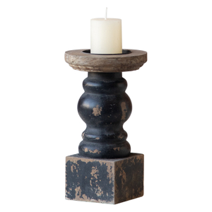 Handmade Shabby Chic Wooden Black Candle Holder, Square Base 7" Tall
