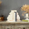 1 Pair Rustic Handmade Distressed White Wood Bookends, Carved Pattern