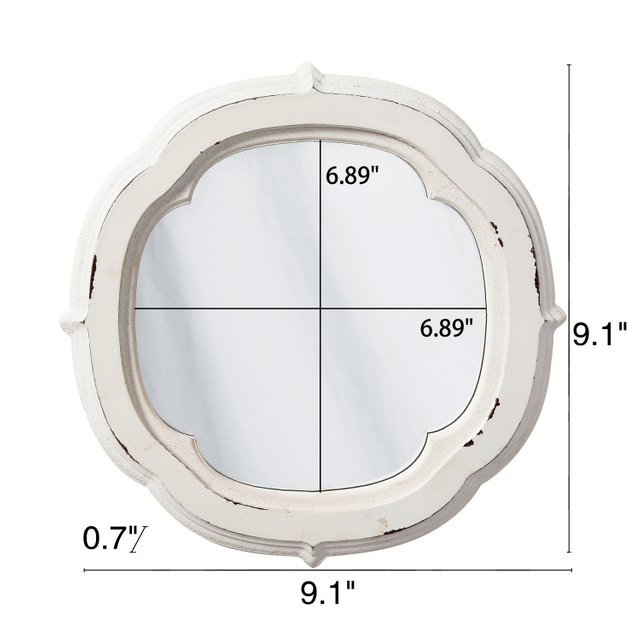 Rustic Wooden Small Round Mirror 9.1 inch, Distressed White