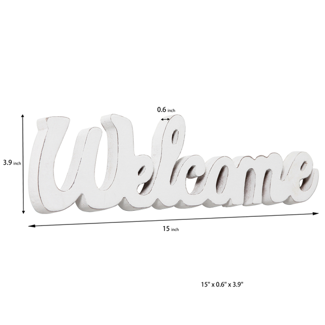 Rustic Wooden Outdoor Welcome Sign for Front Door 15", White