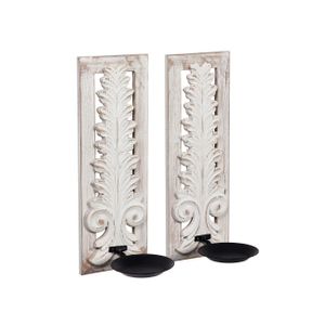 Carved Wall Candle Sconces Set of Two, Distressed Wood Candle Holder