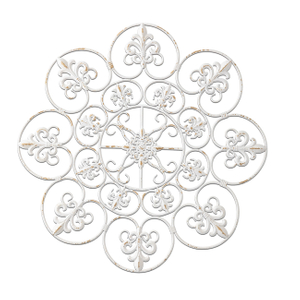 Vintage Wrought Iron Wall Decor 32.5 Inches, Distressed White