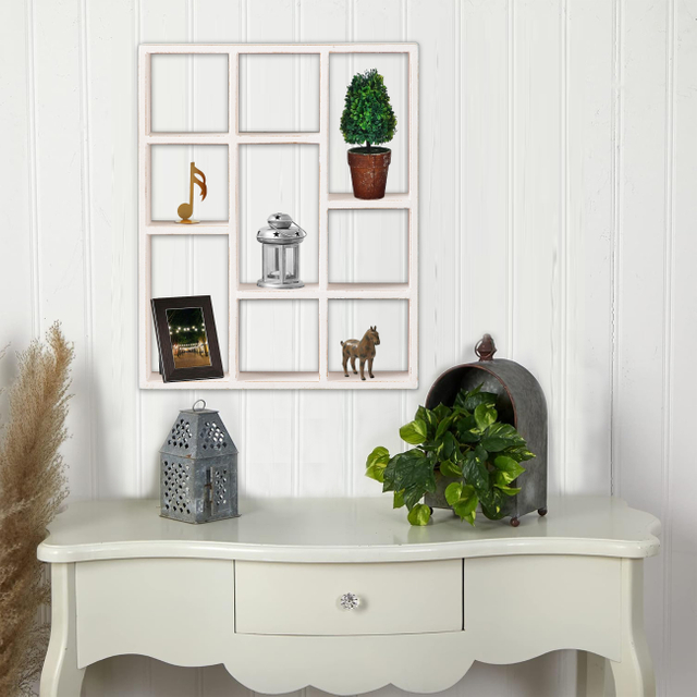 Wood White Shadow Box Frame with Shelves