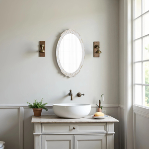 Distressed White Arendahl Glam Ornate Oval Mirror 24" X 14", Horizontal or Vertical