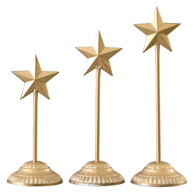 Christmas Standing Gold Star Set of 3, Metal Farmhouse Star Sign