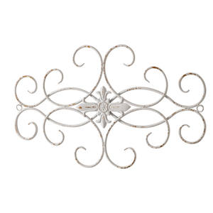 Vintage Large Wrought Iron Wall Decor 32" x 18", Distressed White