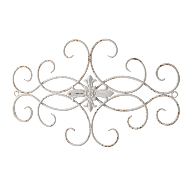 Vintage Large Wrought Iron Wall Decor 32" x 18", Distressed White