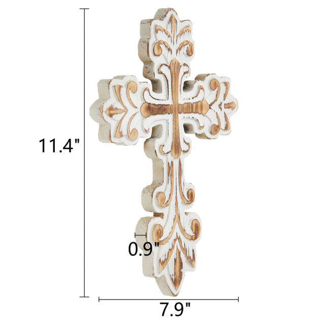 Decorative Wall Crosses for Home Decor, Handmade Whitewashed Finish