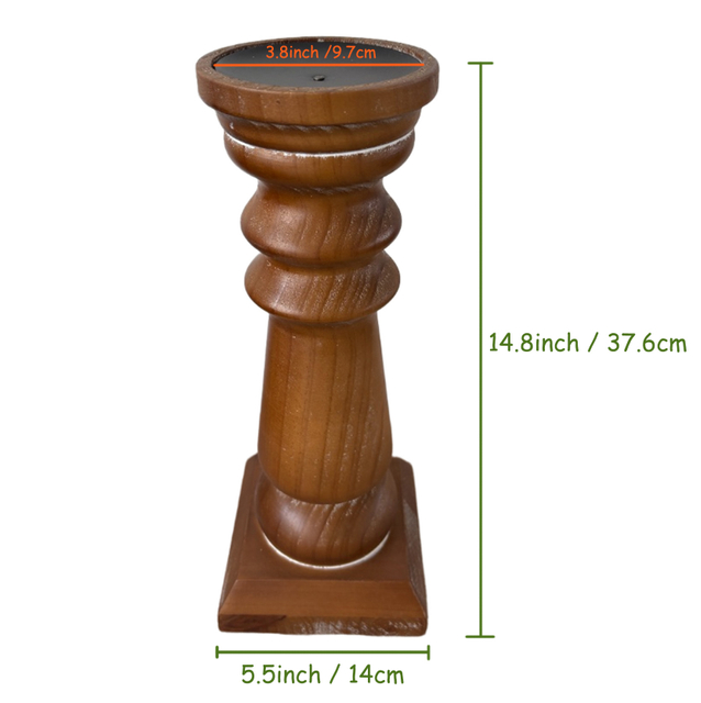 Wood Pillar Candle Holders 14 Inch Tall, Vintage Brown