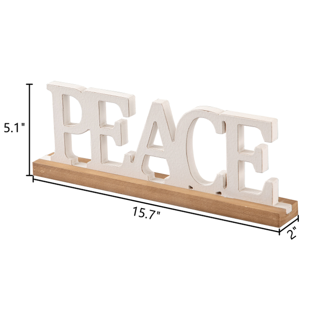 Rustic Peace Sign Decor for Tabletop 16 Inch, Distressed White