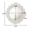 Vintage Wood Circle Wall Mirror 24 Inch, Distressed White