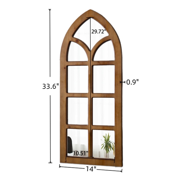 Farmhouse Arched Windowpane Mirror 14 X 34 Inch, Burning Finished