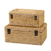 Rattan Box Set of 2, 10" and 12" Decorative Woven Basket with Lid