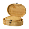 Set of 2 Rattan Box, Oval Decorative Storage Boxes with Lids