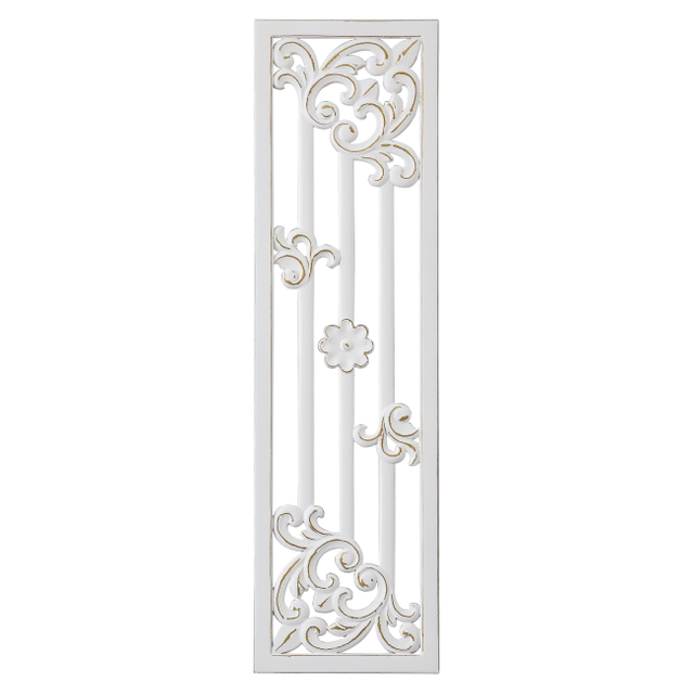 Vintage Wood Wall Panels, Distressed White and Gold, 41 Inch