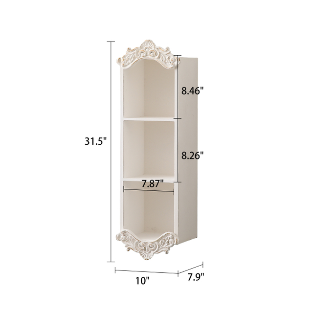 32" Tall Narrow Vintage Wall Mounted Storage Cabinet, Carved Distressed