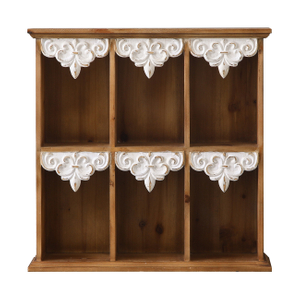 Rustic Floating Wall Shelves with Carved Trim, 6-Cube Storage Display Shelf