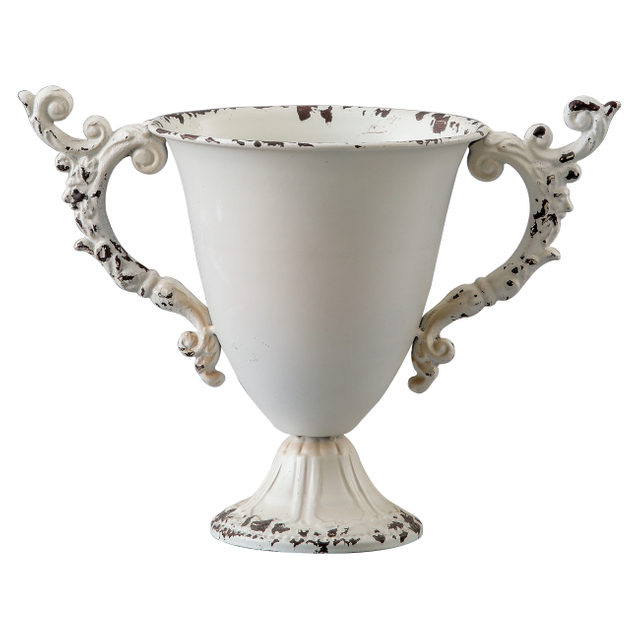 Shabby Chic White Urn Vases for Table, Small Metal Flower Vase 8" H